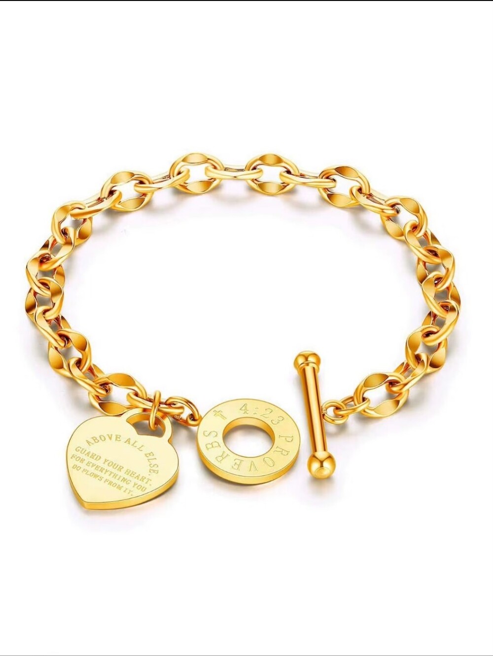 Gold Plated Toggle Chain Bracelet with Heart Charm